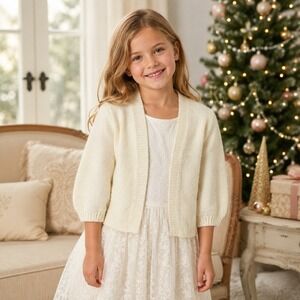 Gymboree Girls S 5-6 Ivory Open Front Cardigan Sweater‎ Wool Blend 2018